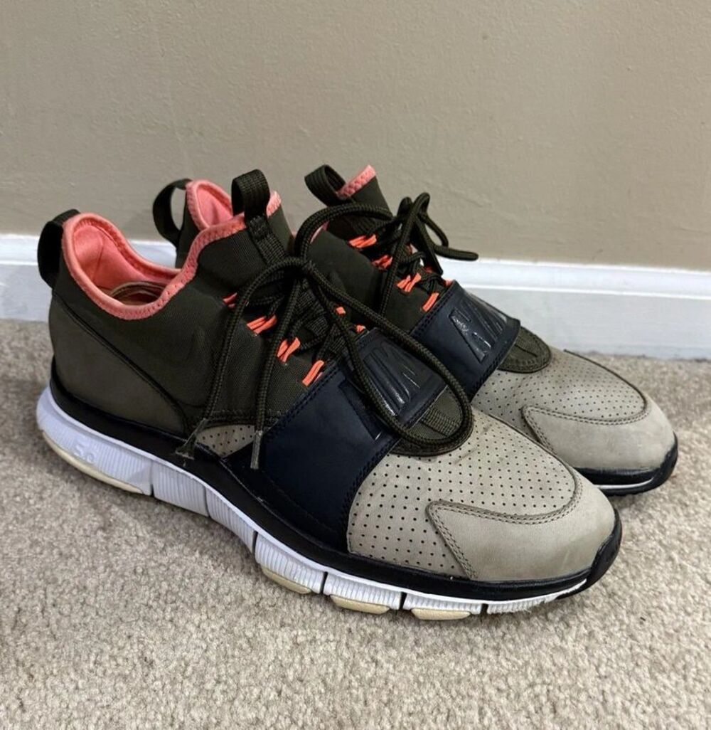 Nike Free Ace Leather Suede Green Bamboo Orange Men 10 Running Sneaker 749627